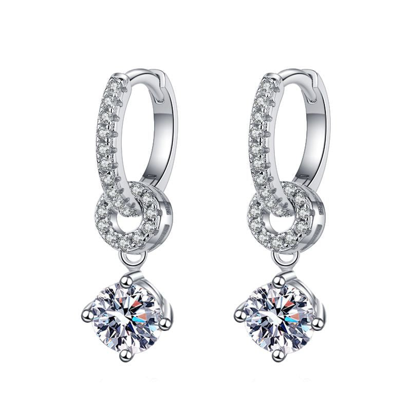 [Royal&Vicky]INTERLOCKING DOUBLE RING MOISSANITE DROP EARRINGS