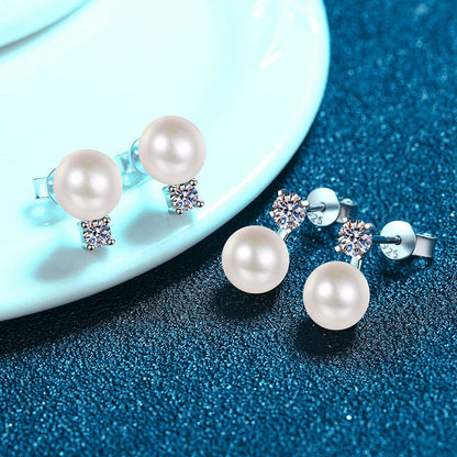 [Royal&Vicky]ELEGANT NATURAL PEARL & MOISSANITE DROP EARRINGS