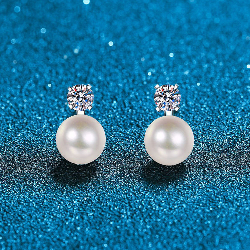 [Royal&Vicky]ELEGANT NATURAL PEARL & MOISSANITE DROP EARRINGS