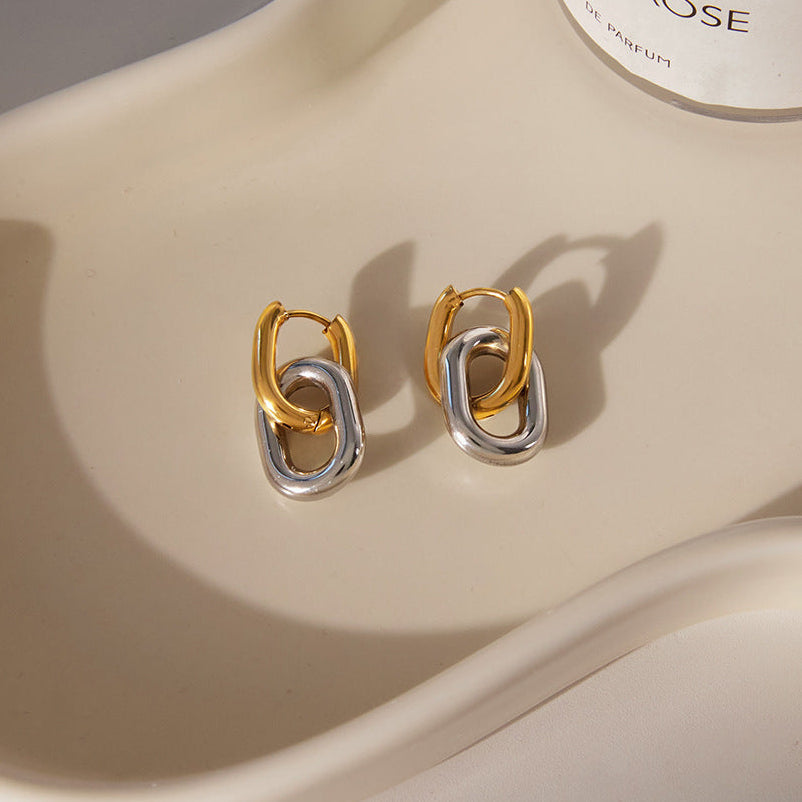 [Royal&Vicky]Pippa Two Tone Double Hoops