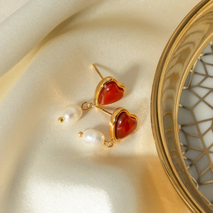 [Royal&Vicky]Sabina Pearl Heart Gold Ohrringe