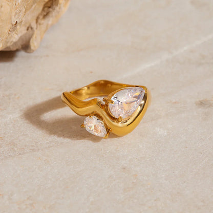 [Royal&Vicky]Soletta Diamond Teardrop Goldring