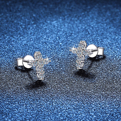 [Royal&Vicky]SPARKLING CROSS MOISSANITE STUD EARRINGS