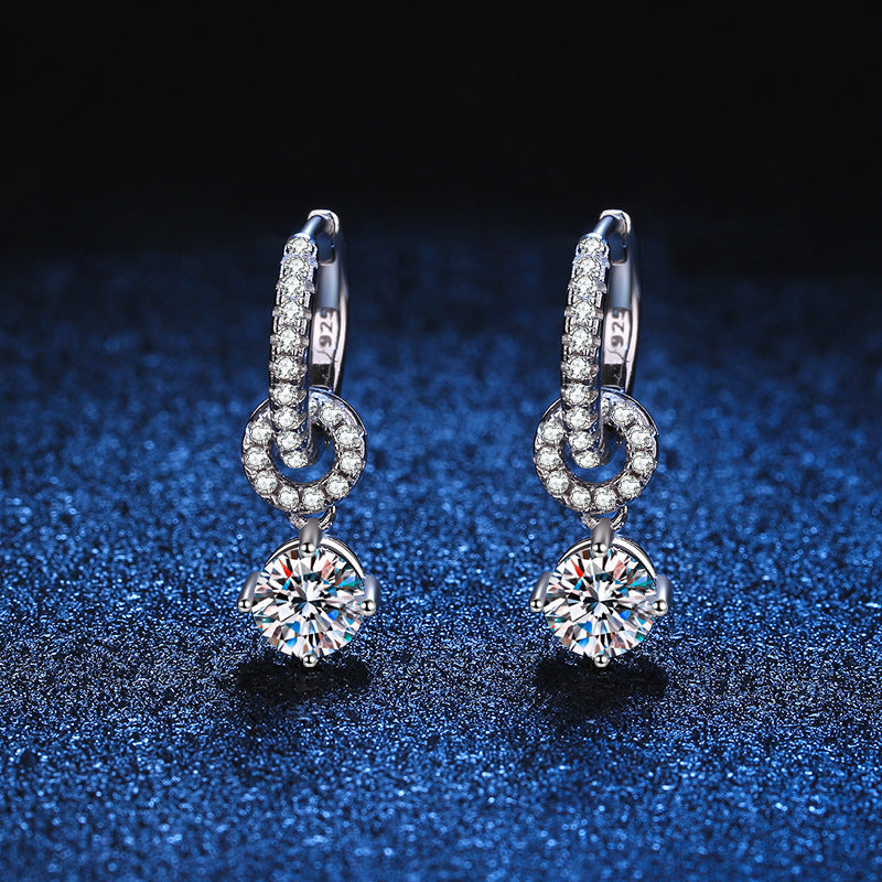 [Royal&Vicky]INTERLOCKING DOUBLE RING MOISSANITE DROP EARRINGS