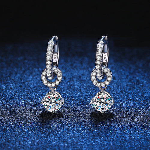[Royal&Vicky]INTERLOCKING DOUBLE RING MOISSANITE DROP EARRINGS