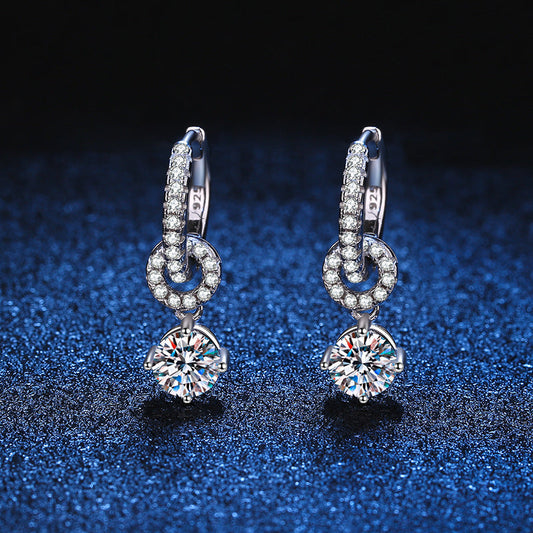 [Royal&Vicky]INTERLOCKING DOUBLE RING MOISSANITE DROP EARRINGS