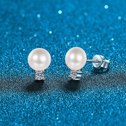 [Royal&Vicky]ELEGANT NATURAL PEARL & MOISSANITE DROP EARRINGS