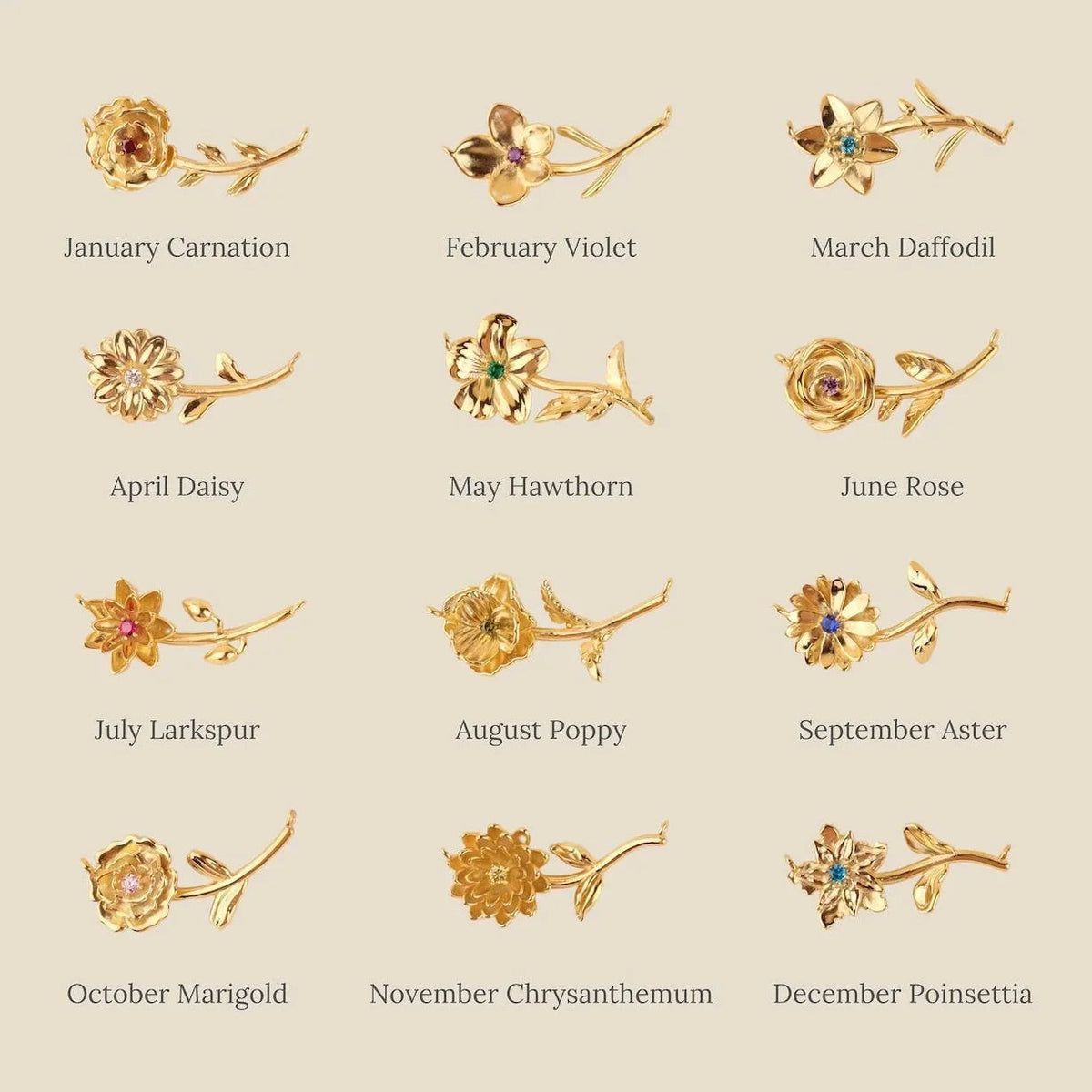 [Royal&Vicky]Maribelle Birth Flower Gold Necklace
