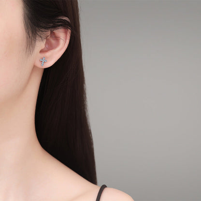 [Royal&Vicky]SPARKLING CROSS MOISSANITE STUD EARRINGS