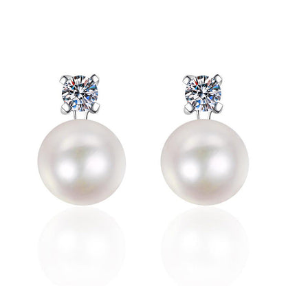 [Royal&Vicky]ELEGANT NATURAL PEARL & MOISSANITE DROP EARRINGS