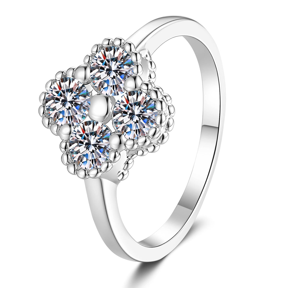 [Royal&Vicky]ELEGANT FOUR-LEAF CLOVER MOISSANITE RING