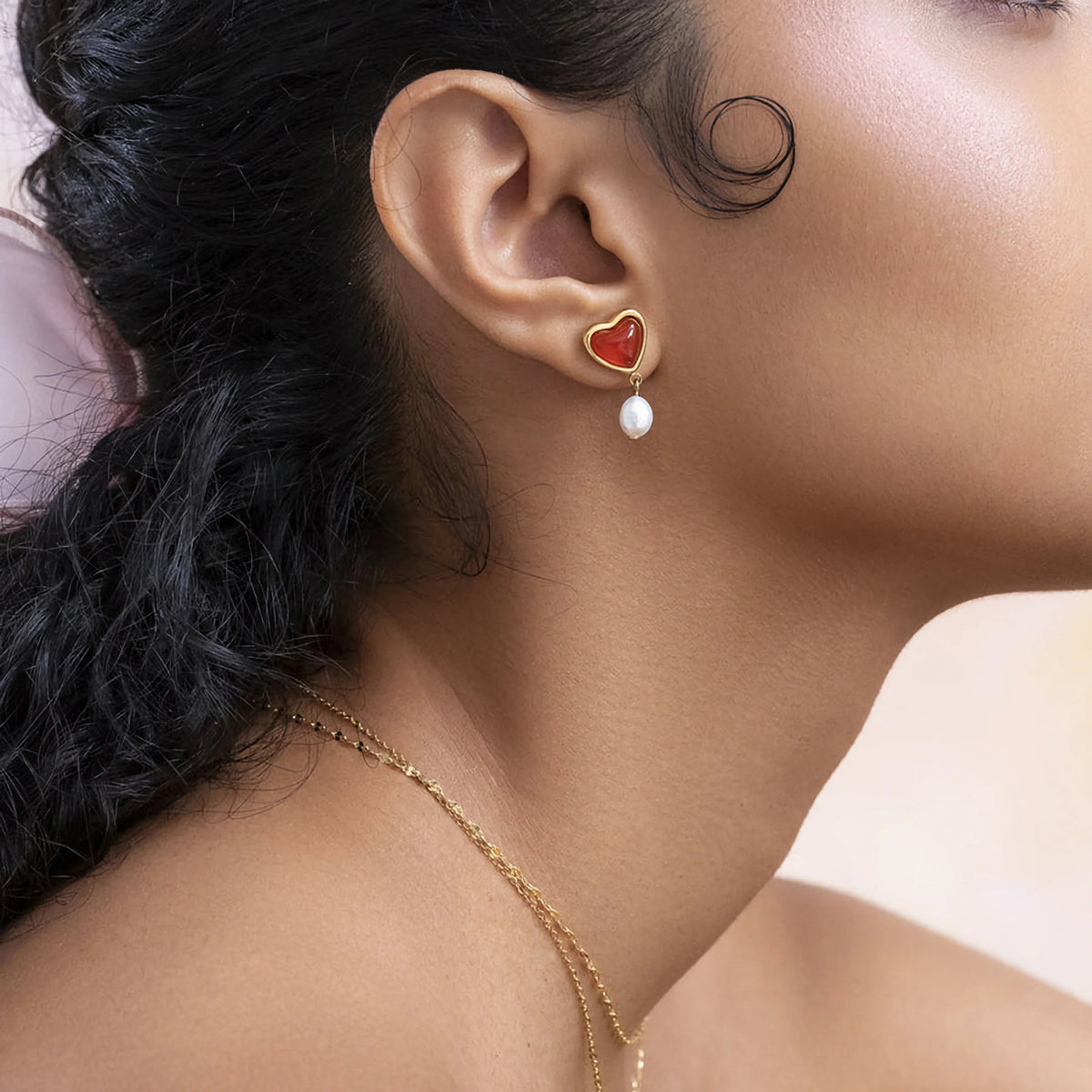 [Royal&Vicky]Sabina Pearl Heart Gold Ohrringe