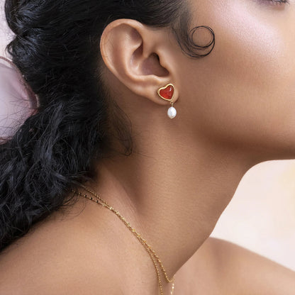 [Royal&Vicky]Sabina Pearl Heart Gold Ohrringe