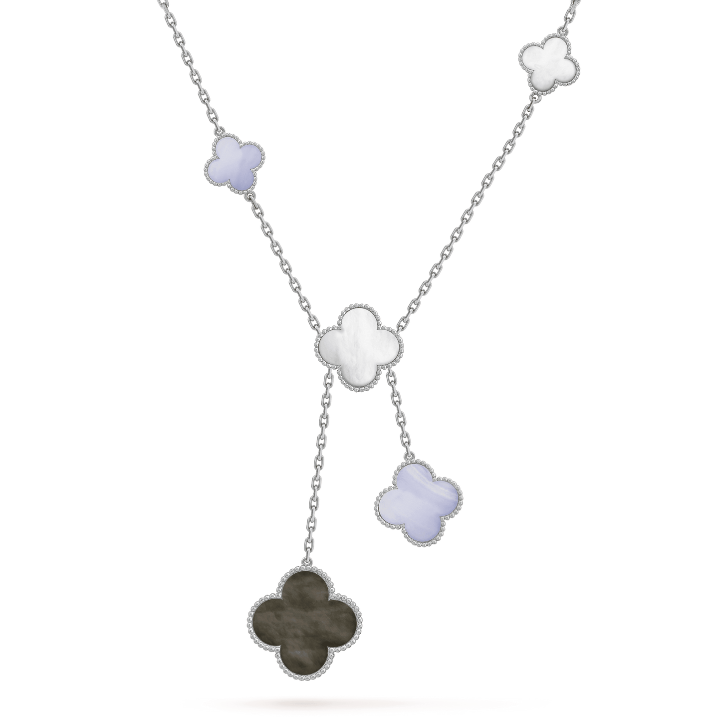 [ROYAL]CLOVER MOP CHALCEDONY NECKLACE SILVER 6 MOTIF