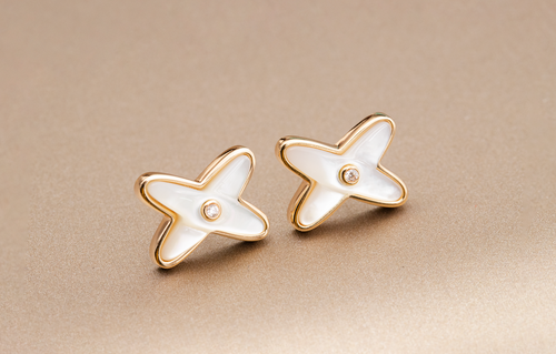 [Royal&Vicky]JEUX DE WHITE MOP ROSE GOLD DIAMOND EARRINGS