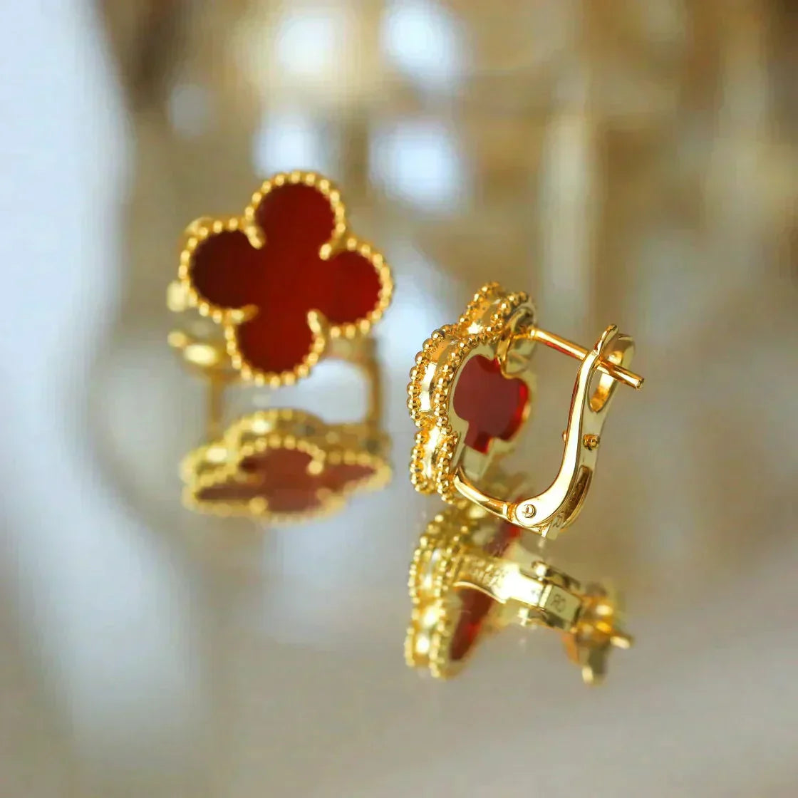 [ROYAL]CLOVER MEDIUM 1 MOTIFS CARNELIAN  EARRINGS