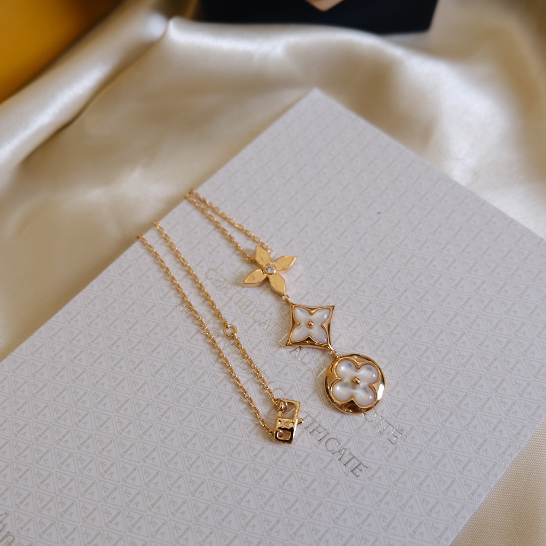 [LUXE]COLOR BLOSSOM LARIAT HALSKETTE ROSA GOLD WEISSE PERLMUTT UND DIAMANT