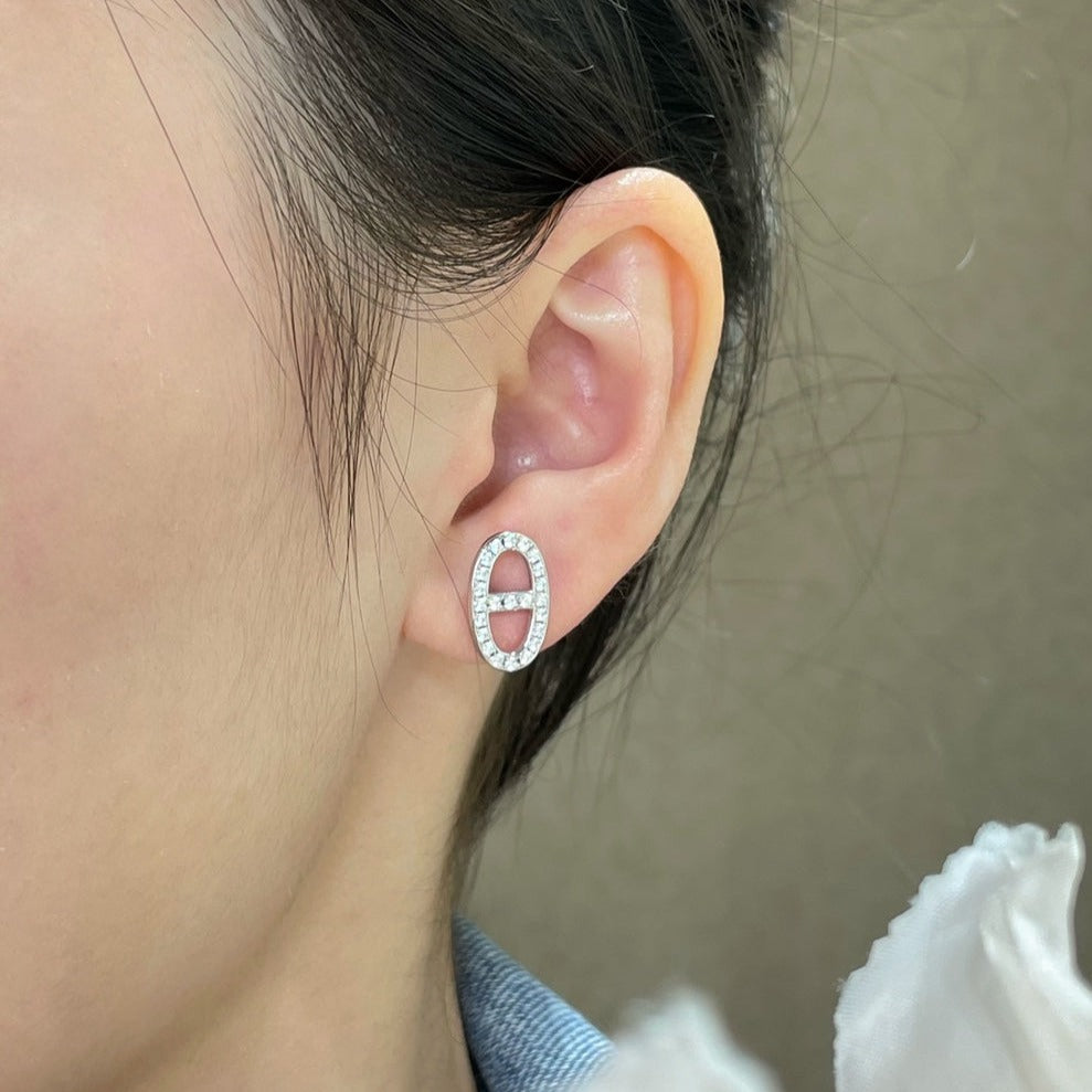 [ROYAL]HM FULL DIAMOND PIG NOSE STUD EARRINGS