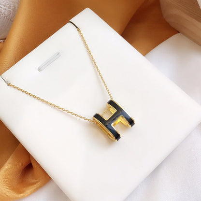 [ROYAL]HM CLIC BLACK ENAMEL GOLD NECKLACE