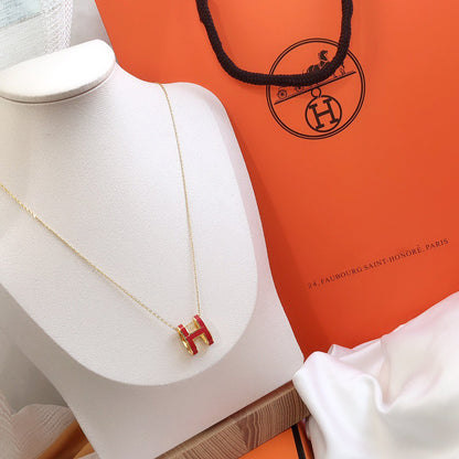 [ROYAL]HM CLIC RED ENAMEL GOLD NECKLACE