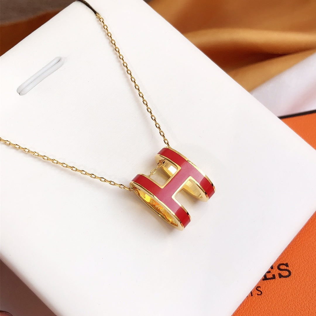 [ROYAL]HM CLIC RED ENAMEL GOLD NECKLACE