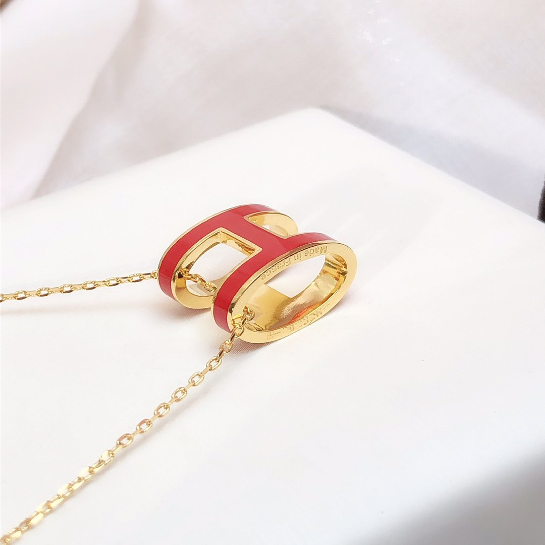 [ROYAL]HM CLIC RED ENAMEL GOLD NECKLACE