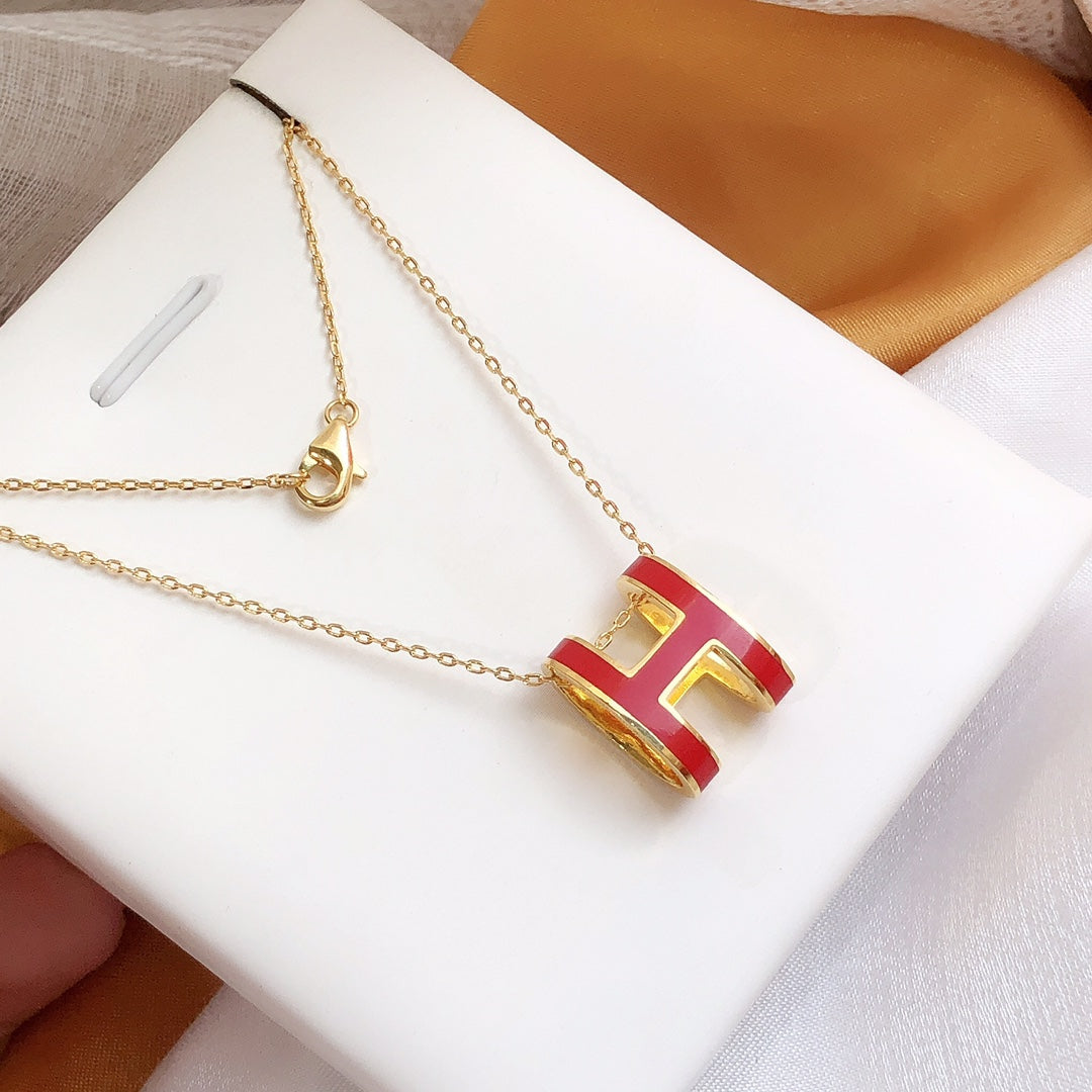 [ROYAL]HM CLIC RED ENAMEL GOLD NECKLACE