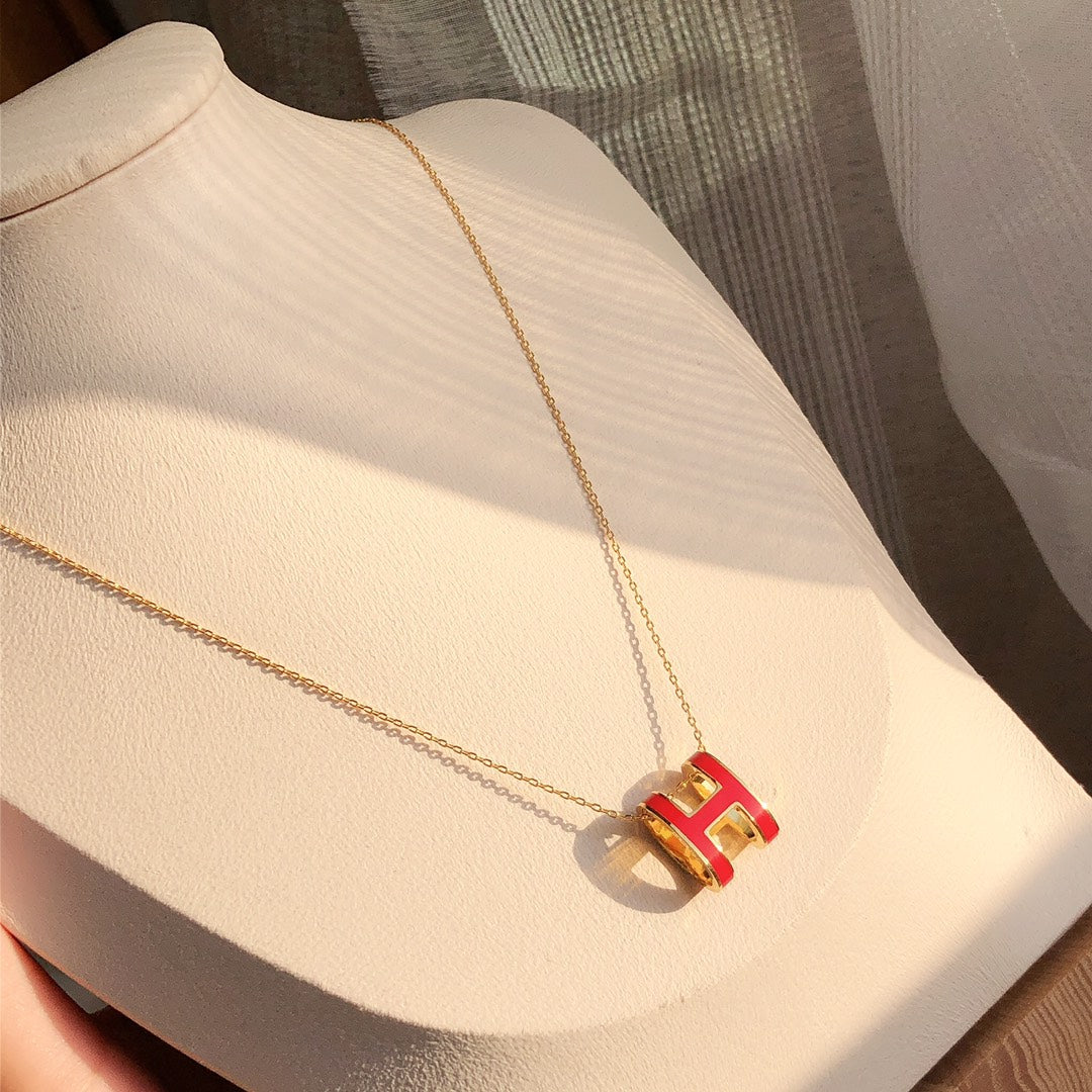 [ROYAL]HM CLIC RED ENAMEL GOLD NECKLACE