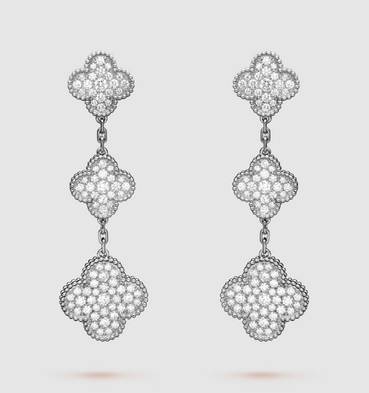 [Royal]CLOVER 3 MOTIF DIAMOND SILVER DROP EARRINGS