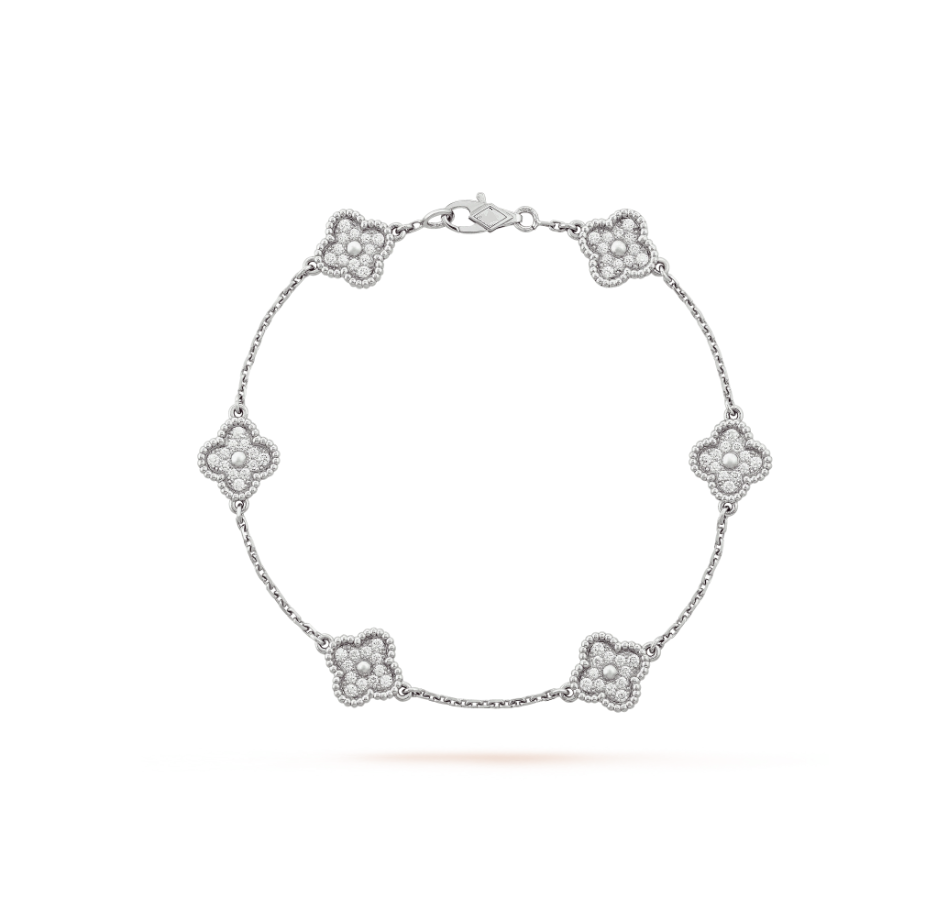 [LUXE] SILBERNES DIAMANTARMBAND MIT KLEEBLATT UND 6 MOTIV