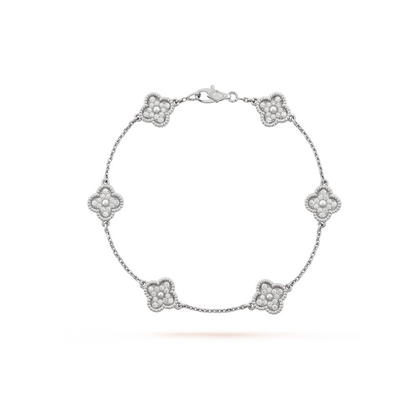 [LUXE] SILBERNES DIAMANTARMBAND MIT KLEEBLATT UND 6 MOTIV