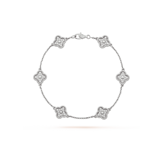 [LUXE] SILBERNES DIAMANTARMBAND MIT KLEEBLATT UND 6 MOTIV