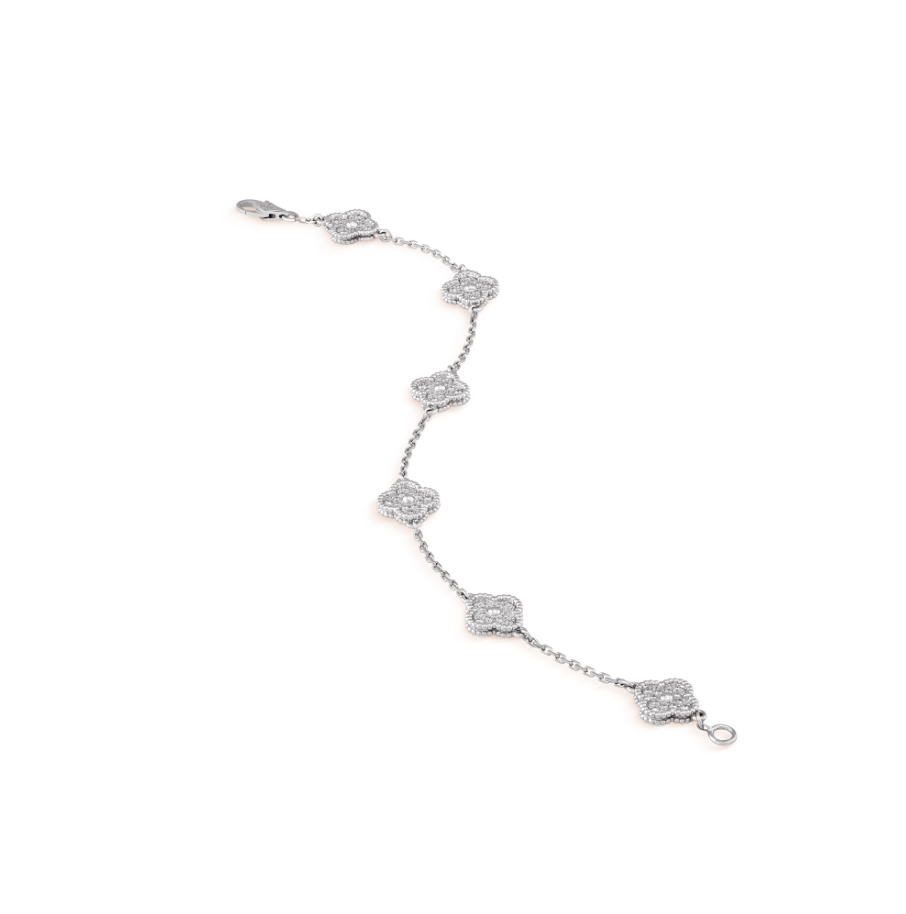 [ROYAL]CLOVER 6 MOTIF SILVER DIAMOND BRACELET