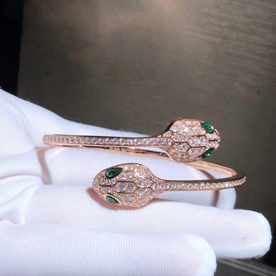 [ROYAL]SERPENTI BRACELET PINK GOLD MALACHITE DIAMOND DOUBLE SNAKE