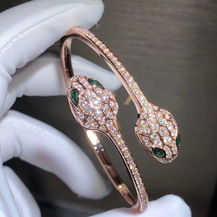 [ROYAL]SERPENTI BRACELET PINK GOLD MALACHITE DIAMOND DOUBLE SNAKE