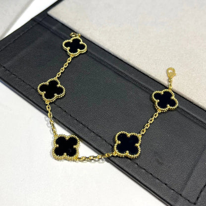 [ROYAL]CLOVER  5 MOTIFS BLACK ONYX BRACELET