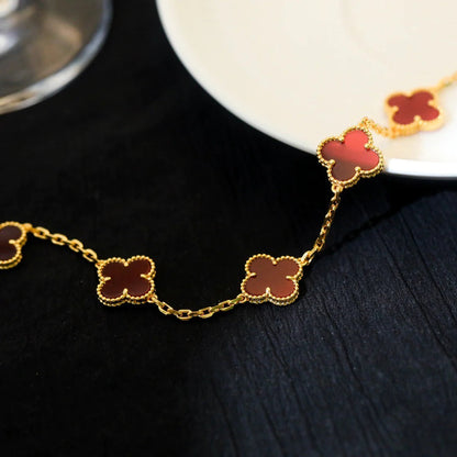 [ROYAL]CLOVER 5 MOTIFS RED AGATE  BRACELET