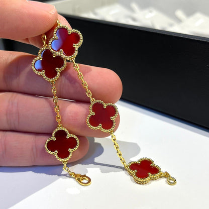 [ROYAL]CLOVER 5 MOTIF RED AGATE  BRACELET