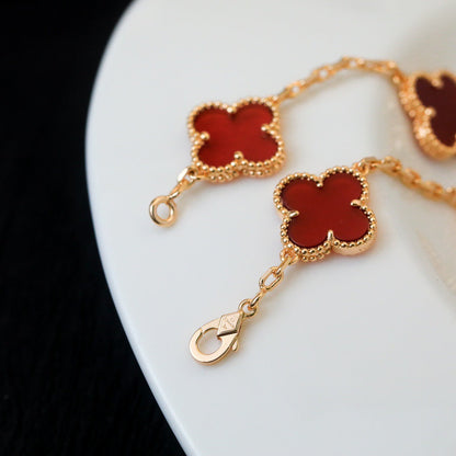 [ROYAL]CLOVER 5 MOTIF RED AGATE  BRACELET