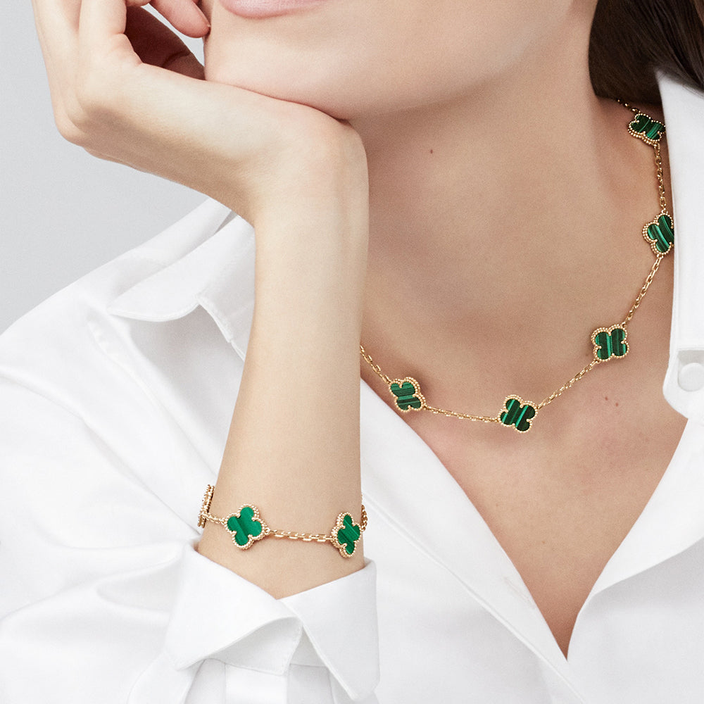 [Royal&Vicky]CLOVER 10 MOTIFS MALACHITE NECKLACE