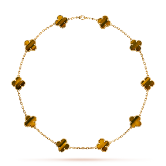 [Royal&Vicky]CLOVER 10 MOTIFS TIGER EYE NECKLACE