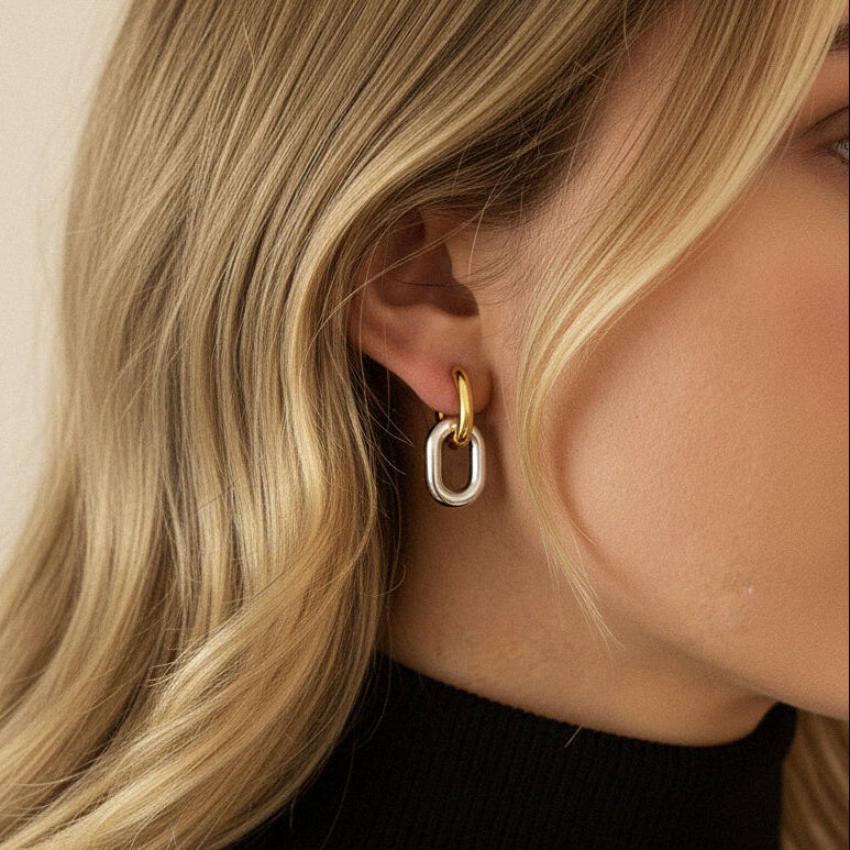 [Royal&Vicky]Pippa Two Tone Double Hoops