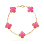 [Royal&Vicky]NEW CLOVER 5 MOTIFS PINK ENAMEL BRACELET