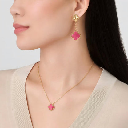 [Royal&Vicky] NEW CLOVER 15MM PINK ENAMEL NECKLACE