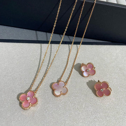 [Royal&Vicky]CLOVER MEDIUM 1 DIAMOND PINK EARRINGS