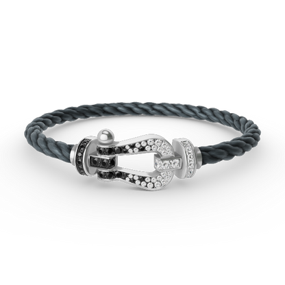 [ROYAL]FORCE LARGE HORSESHOE BLACK WHITE DIAMOND BRACELET SILVER