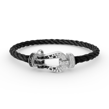 [ROYAL]FORCE LARGE HORSESHOE BLACK WHITE DIAMOND BRACELET SILVER