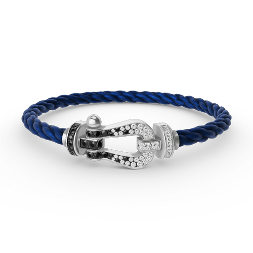 [Royal&Vicky]FORCE LARGE HORSESHOE BLACK WHITE DIAMOND BRACELET SILVER