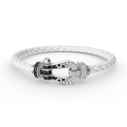 [ROYAL]FORCE LARGE HORSESHOE BLACK WHITE DIAMOND BRACELET SILVER