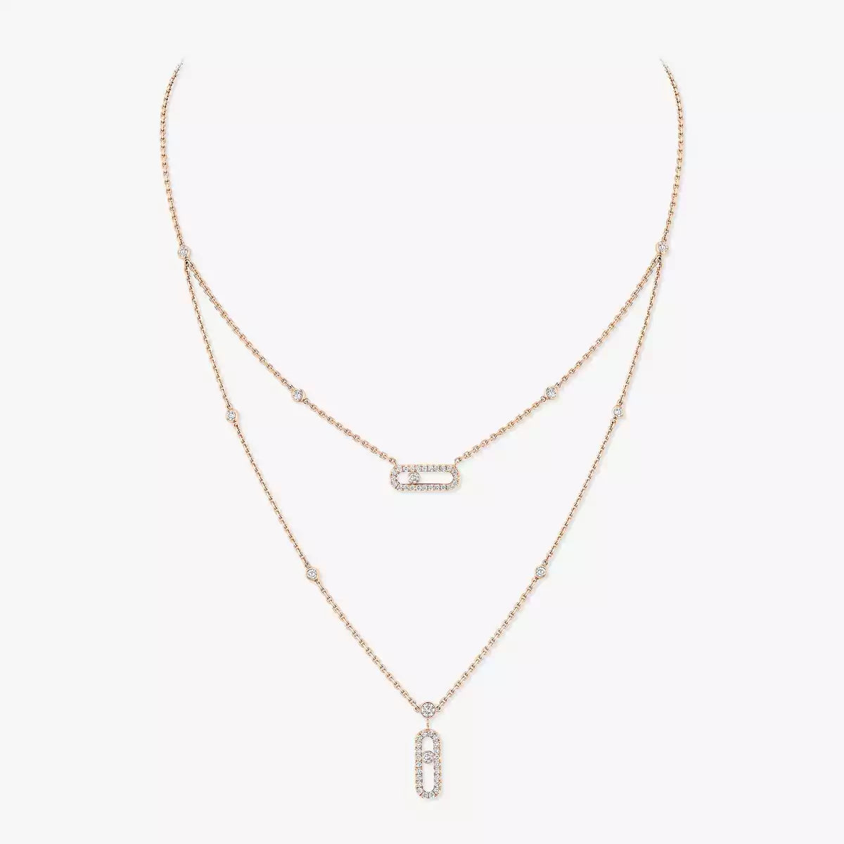 [Royal&Vicky]2 Rows Rose Gold Diamond Pave_ Necklace Move Uno
